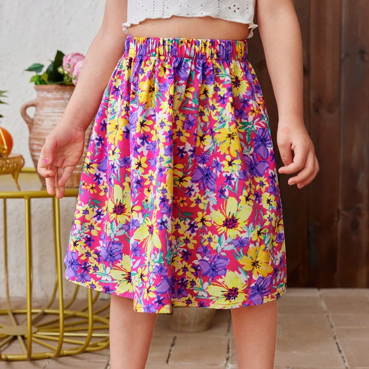 Jupe imprimÃ©e florale pour jeunes filles pour les vacances Ã la plage ou les escapades Ã la campagne