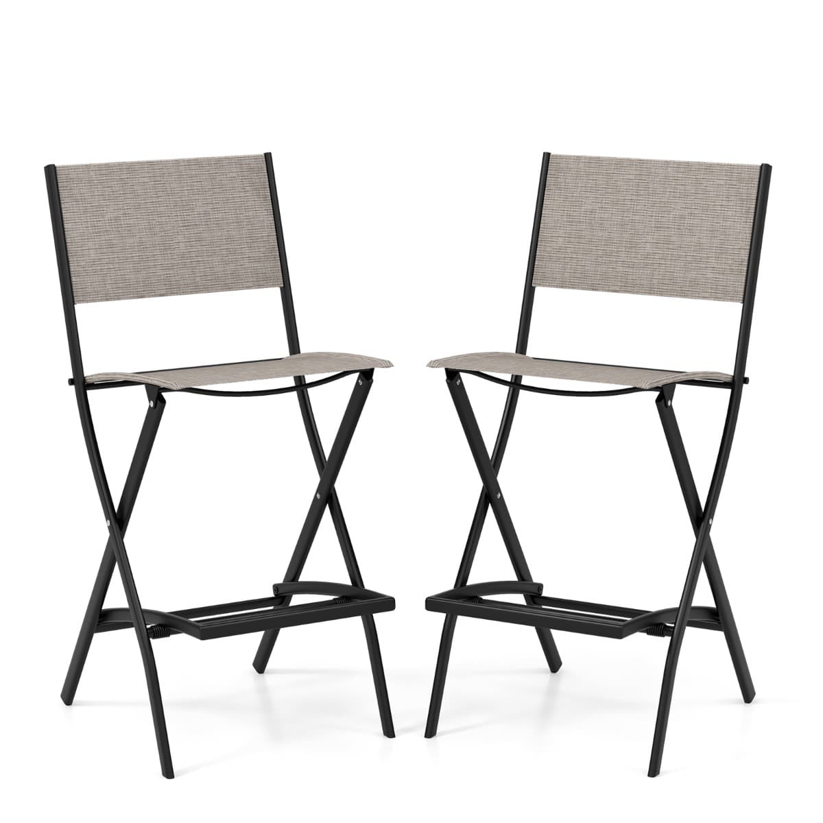 Lot de 2 Chaises Tabourets de Bar en Textilène Conception Pliable Patins Antidérapants Repose pieds